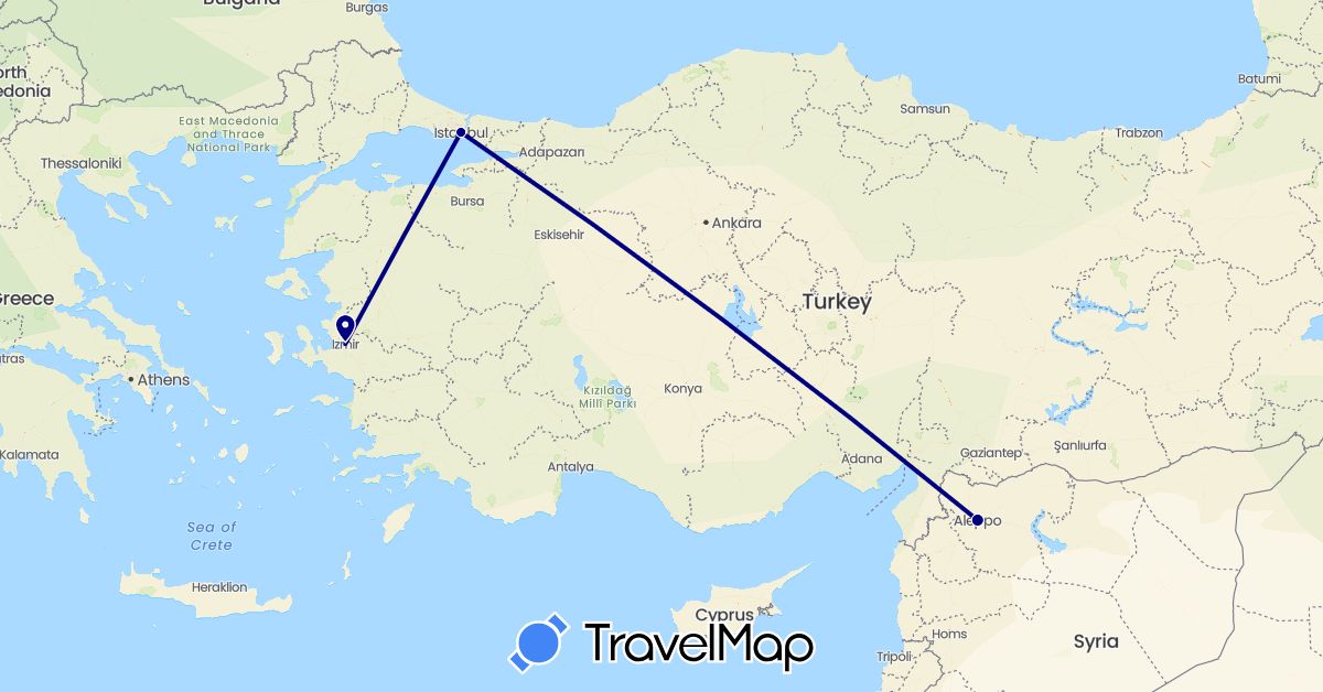 TravelMap itinerary: driving in Syria, Turkey (Asia)
